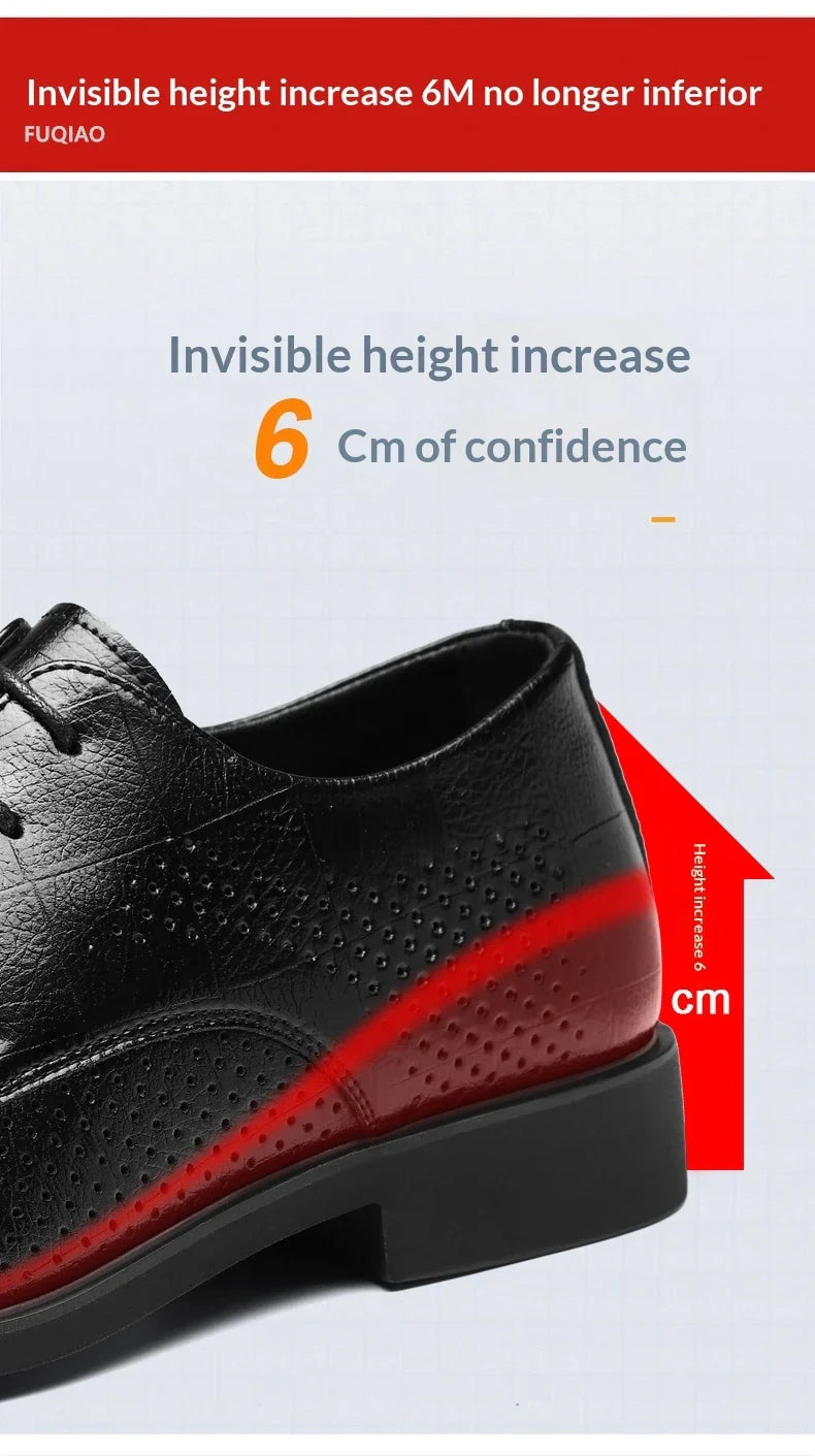 Men Spring Summer Hollow Out Breathable Elevator Shoes 6cm Hidden Height Increasing Business Formal Dress Office Wedding Shoes