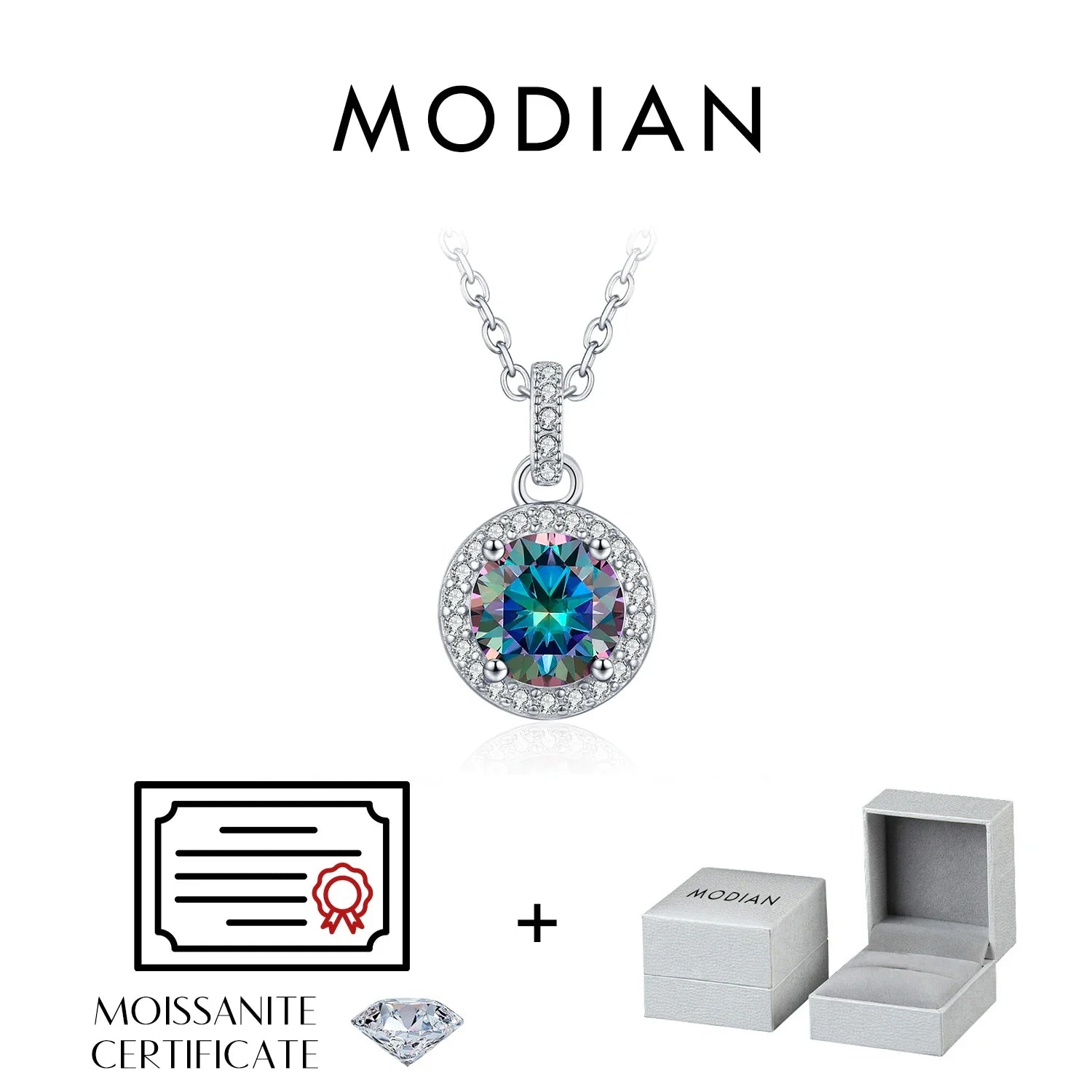 1CT Multicolor Round Moissanite Necklaces 925 Sterling Silver Luxury Classic Pendant Necklace For Women Fine Jewelry