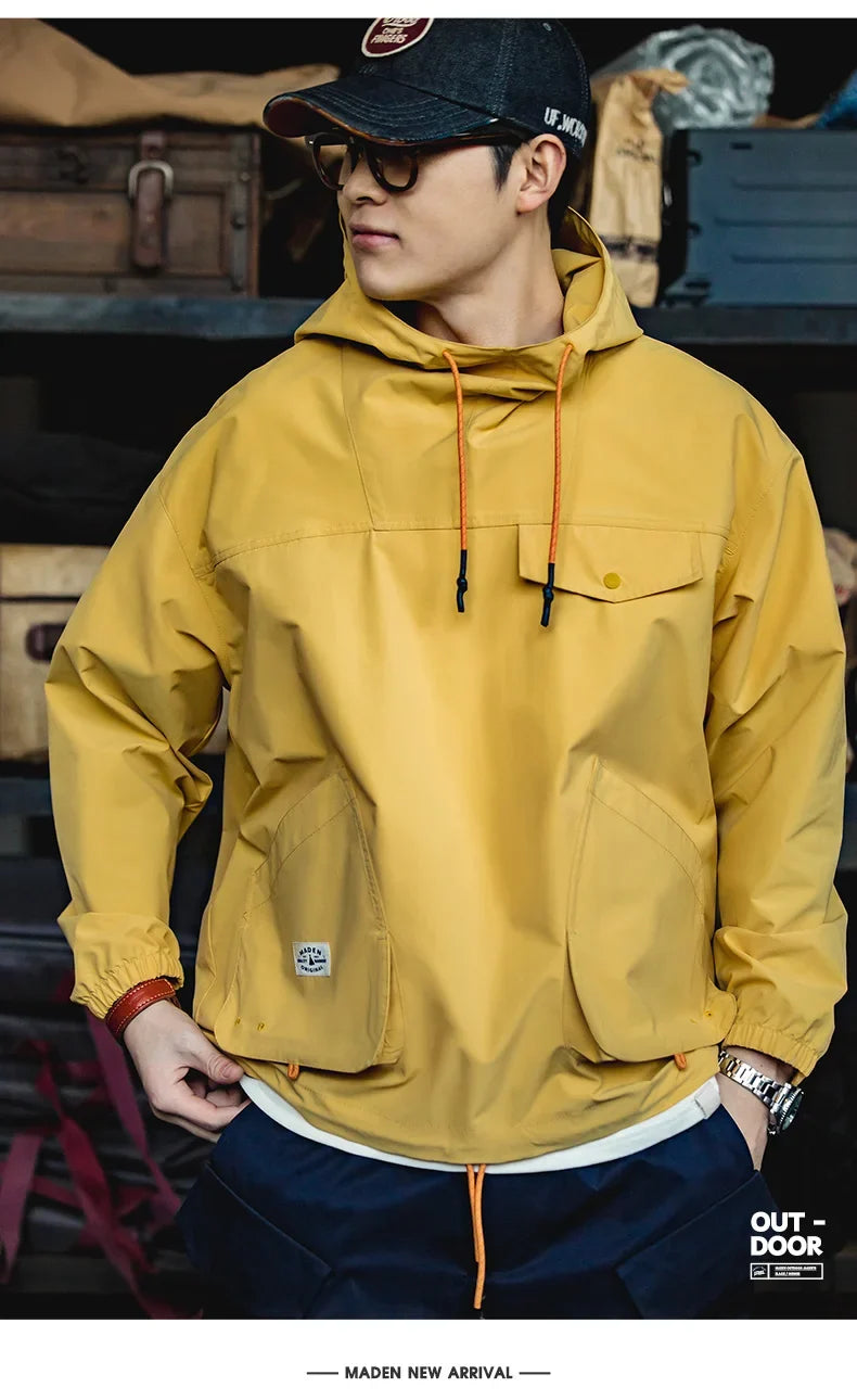 Casual Outdoor Multi-pocket Hooded Men's Jackets Spring Fall Loose Windbreak Parka Ginger Climbing Outerwear Track Jacket