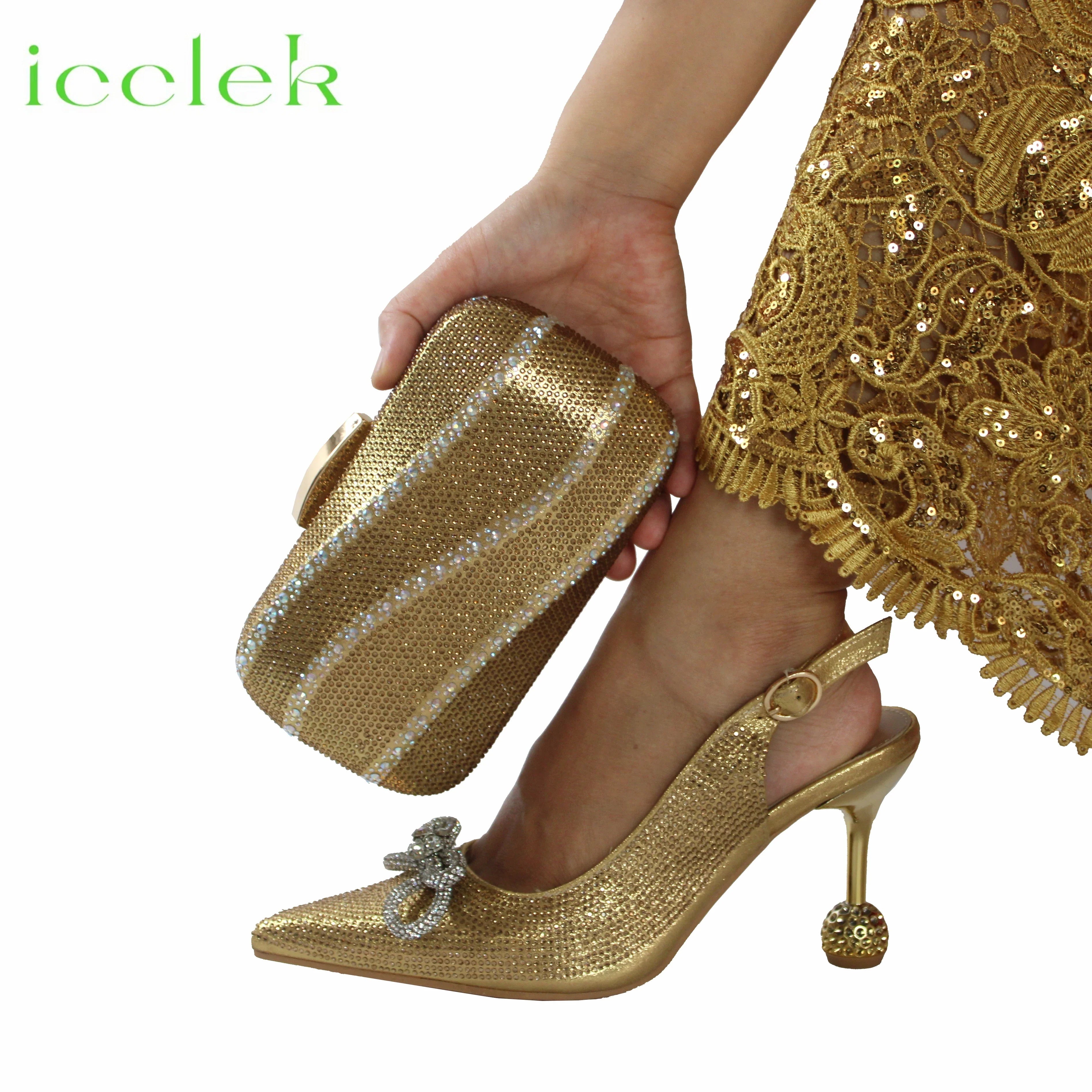 Wine Color Crystal Decoration Style Round Heels Friends Party Sandals and Bags