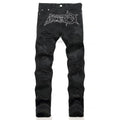 Punk Style Men's Slim Fit Straight Leg Denim Jeans Black Hole Patch Embroidery No Stretch Fashion Urban Casual Cotton Polyest...