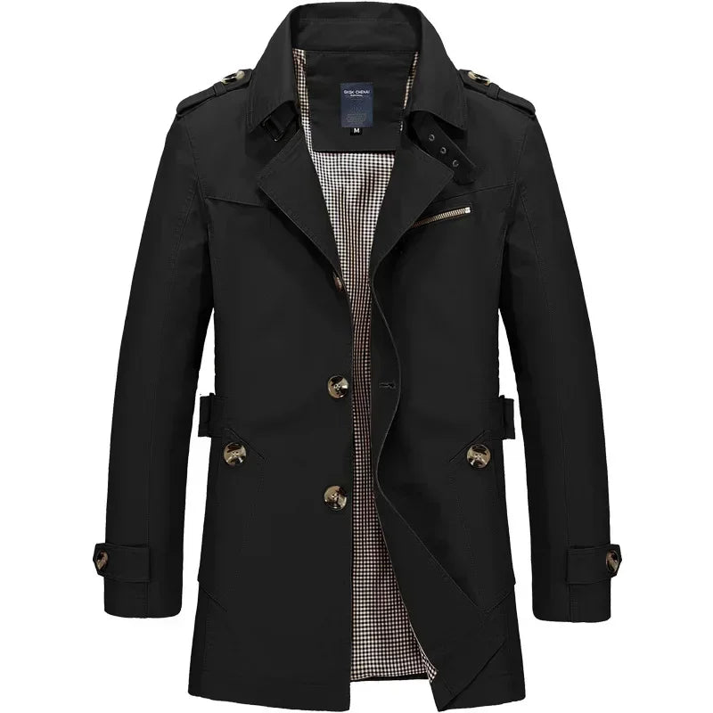 Brand Trench Coat Men 2026 Spring and Autumn 100% Cotton Jacket for Men Vintage Windbreaker Casual Jackets Men Clothing