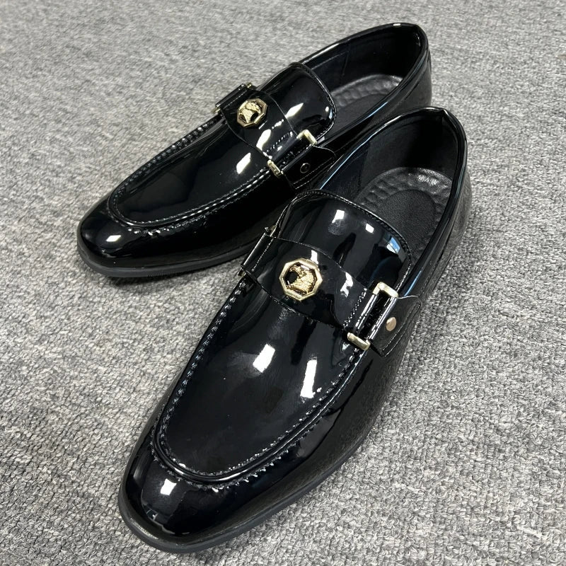 New Arrivals Loafers for Men Buckled Shiny Black Leather Shoes Slip-On Office & Career  Dress Shoes Free Shipping Big Size 38-47