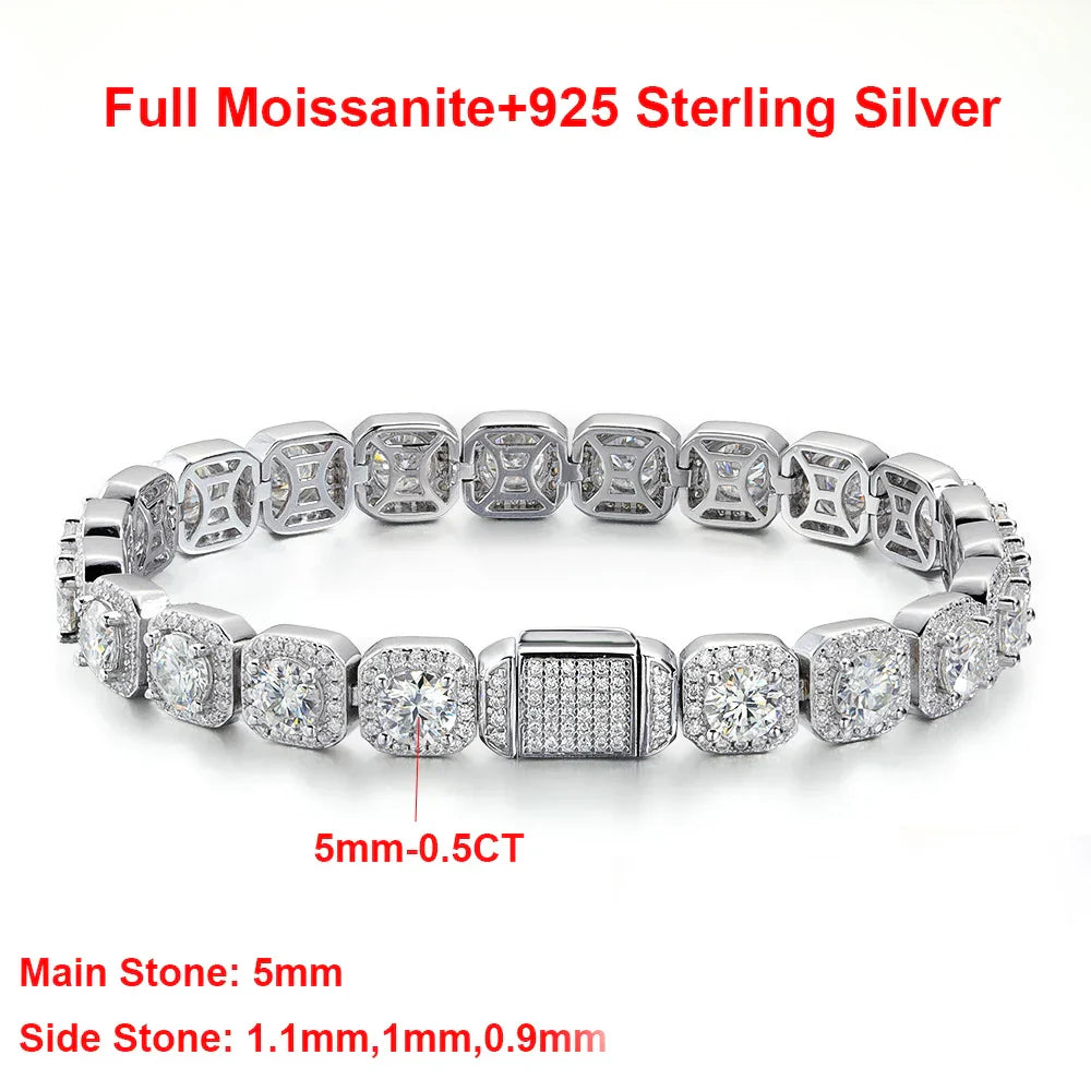 Luxury Full Moissanite Bracelets S925 Silver GRA Certified Lab Diamond Hand Chain for Women Men Wedding Fine Jewelry Gifts