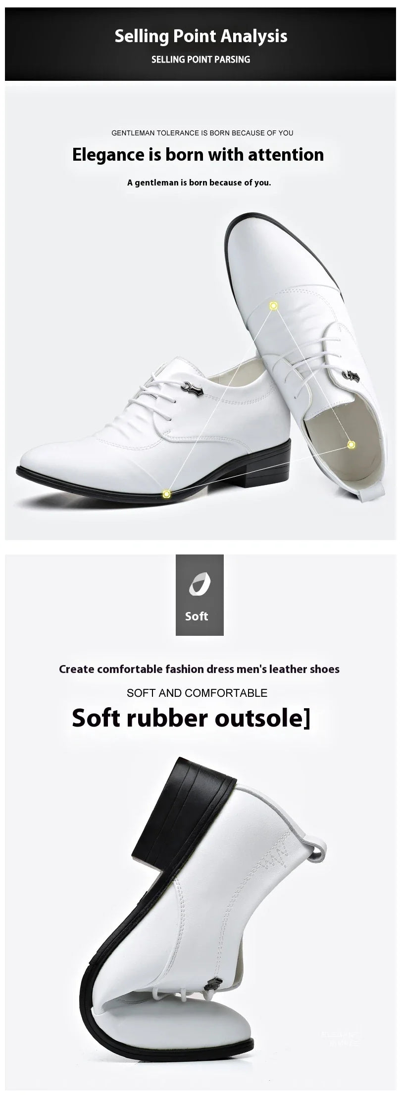 Business Men Oxford Leather Shoes Elevator Man Height Increase Insole 6CM White Black Thick Soled Formal Casual Shoes