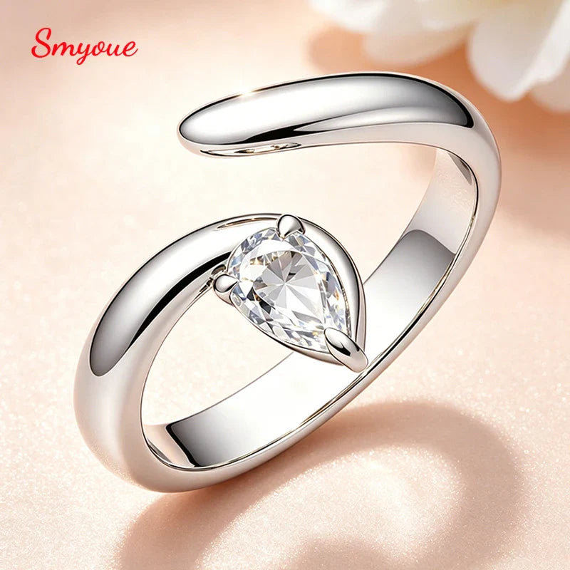 D VVS1 Pear Cut 0.5CT Moissanite Rings for Women Elegant Wedding Proposal Band S925 Sterling Silver Plated 18K Jewelry