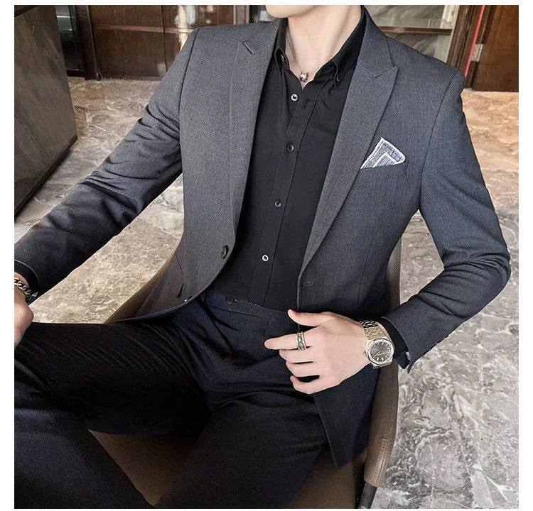 2025 Slim Fit Three-Piece Business Suit Set High-End Korean Style Wedding Groom Party Dress Suit Vest Trousers M-4XL