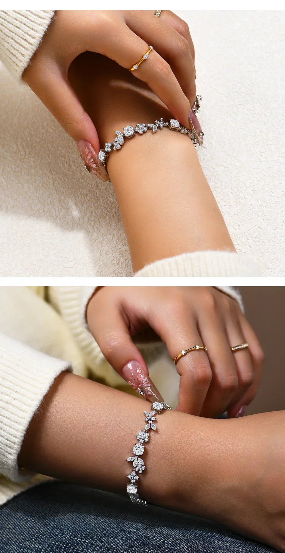 Luxury D VVS1 Color Real 925 Sterling Silver Moissanite Bracelets for Women Passed Diamond Tester Engagement Party Gift