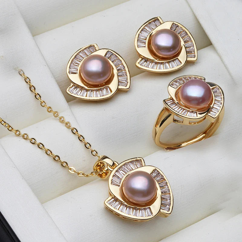 Real Natural Freshwater Pearl Necklace Earrings Set Woman,Luxury Pearl Pearl Stud Earrings Set Jewelry Wife Birthday Gift White