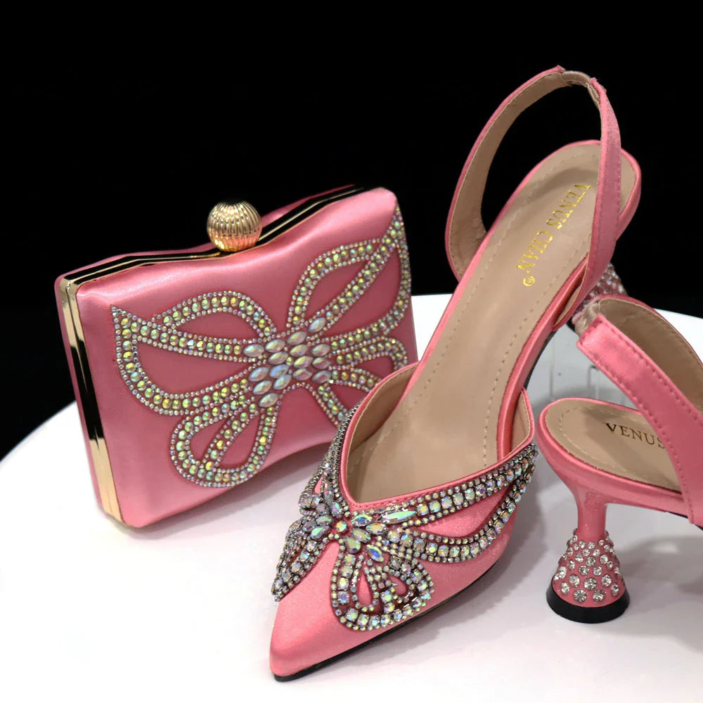Elegant Green Bling Bow Pointed Toe Pumps for Women and Bags