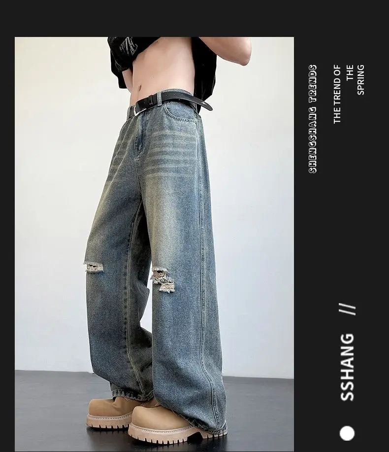Men's American Style Loose Straight Leg Jeans Vintage Spring Summer New Arrival Drapey Trendy Wide Leg Long Pants