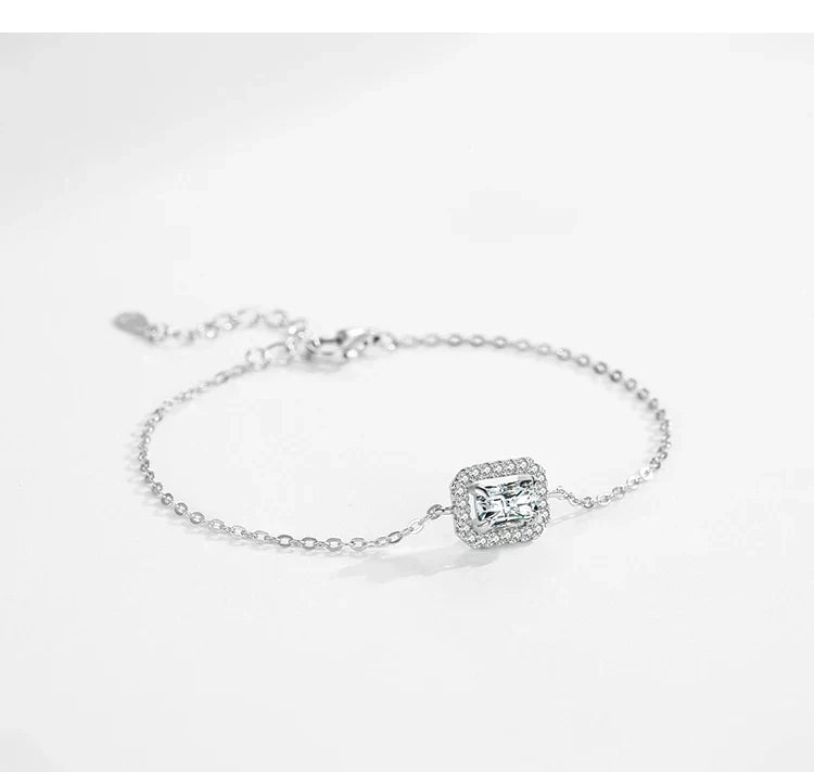 925 Sterling Silver Luxury Dazzling Rectangle1Ct Zirconia Link Chain Charm Bracelet For Women Wedding Engagement Jewelry