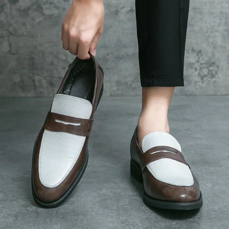 Fashion Color Mixed Mens Party Loafers Black White Business Leather Shoes Luxury Goods Summer New Coffee White Slip-On Shoes