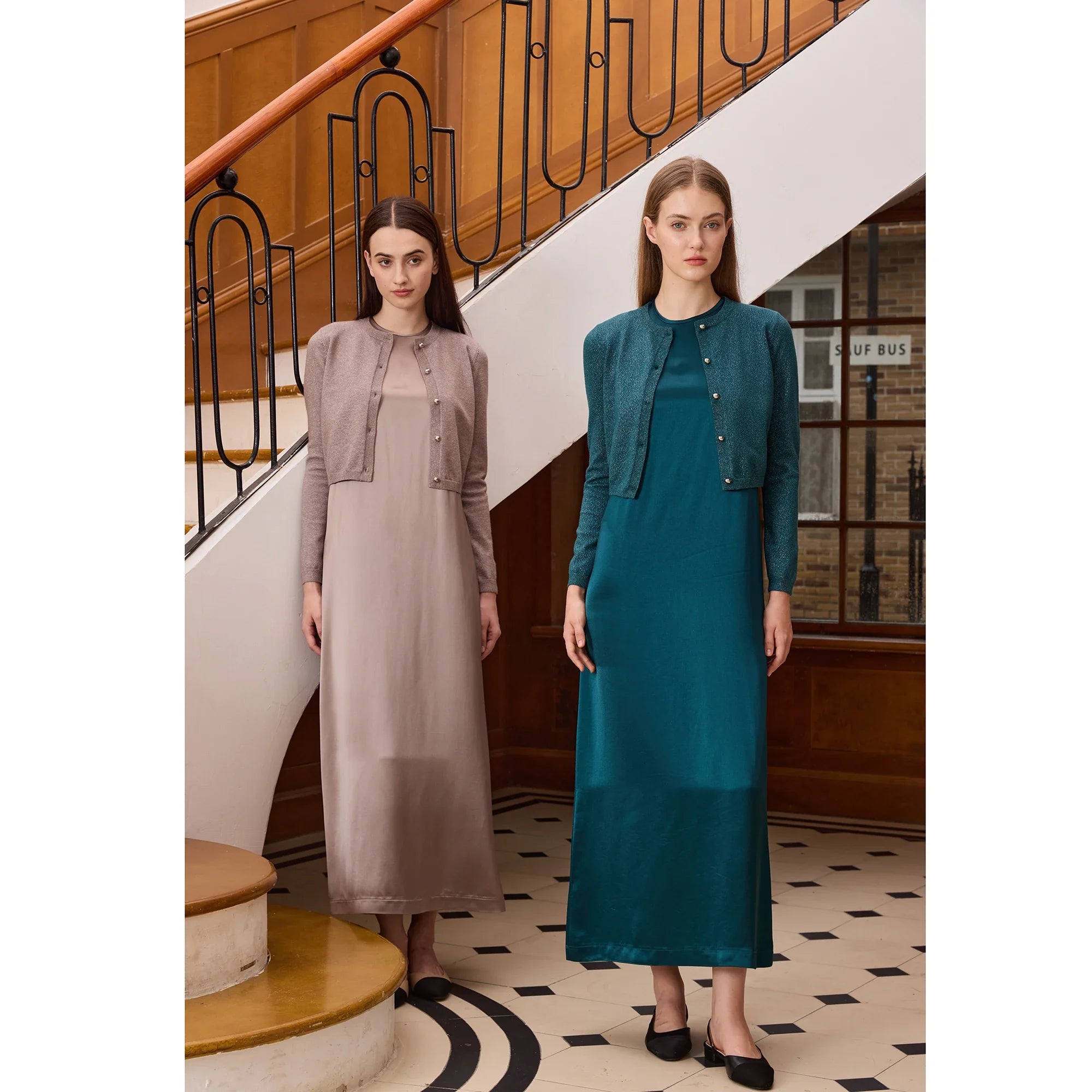 Women 2026 Autumn and Winter Modal Shirt and O Neck Acetate Satin Maxi Dress Lurex Cardigan High Quality Lady Clothing