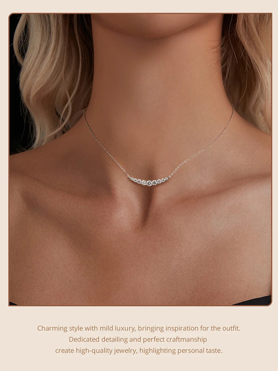 Moissanite Smile Necklace, Round Brilliant Cutting Lab Grown Diamond Gold Plated 43cm 925 Sterling Silver Necklaces