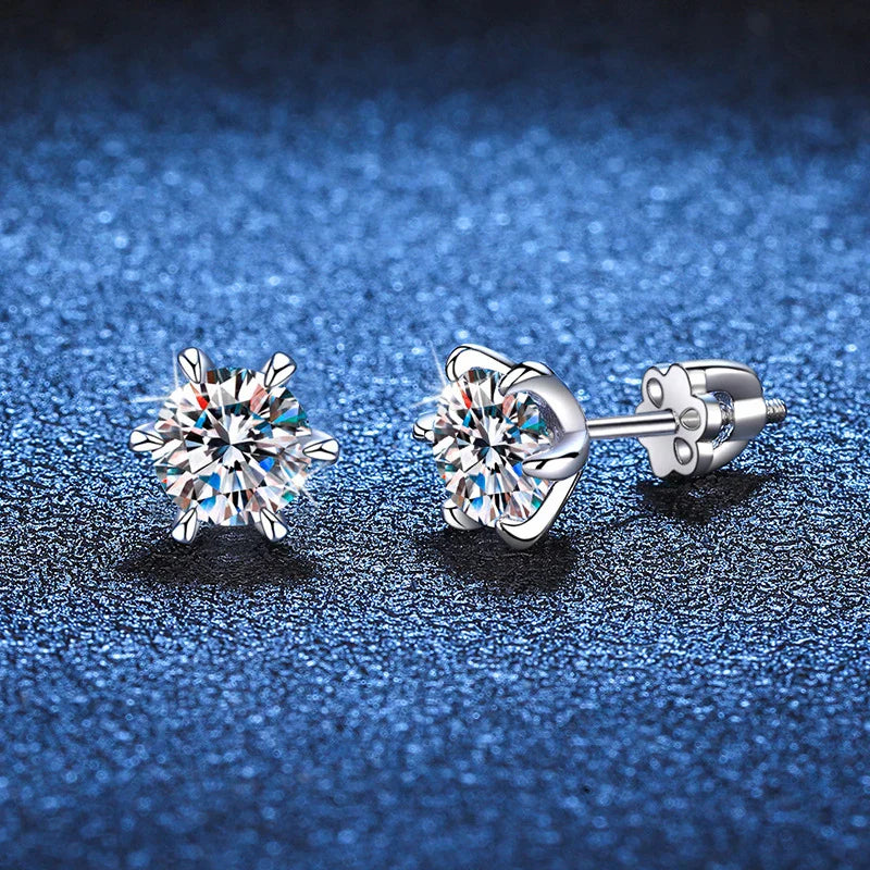 NeeTim 1ct 2ct Moissanite Screw Earrings for Women 925 Sterling Silver with Gold Plated Diamond Wedding Party Girl Stud Earrings