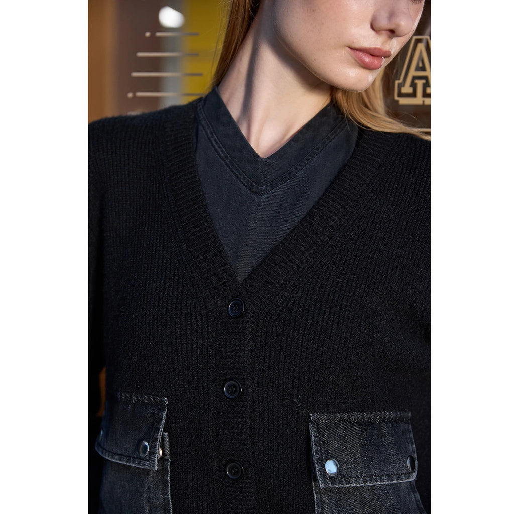 Women 2026 Autumn and Winter Denim V-neck Dress Knitting Cardigan Mock Neck Modal Shirt