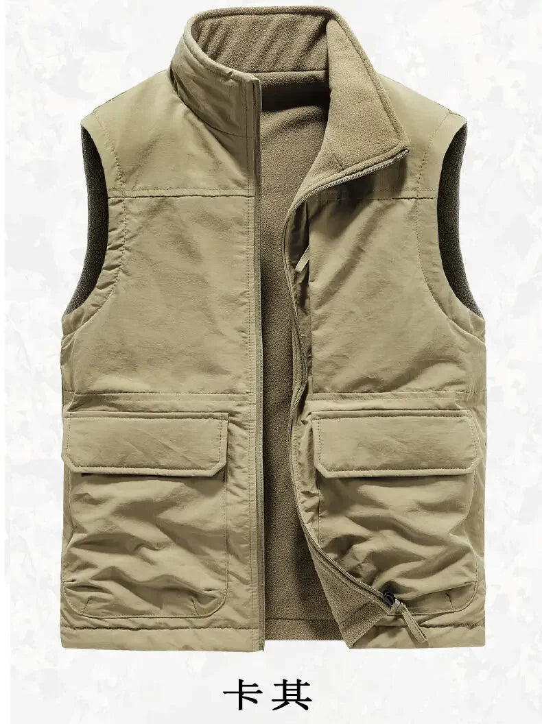 Reversible Sleeveless Jacket Men's Vest Coat Winter Waistcoat Thick Warm Fleece Workwear Tops Cargo Vest Windbreaker New Fashion