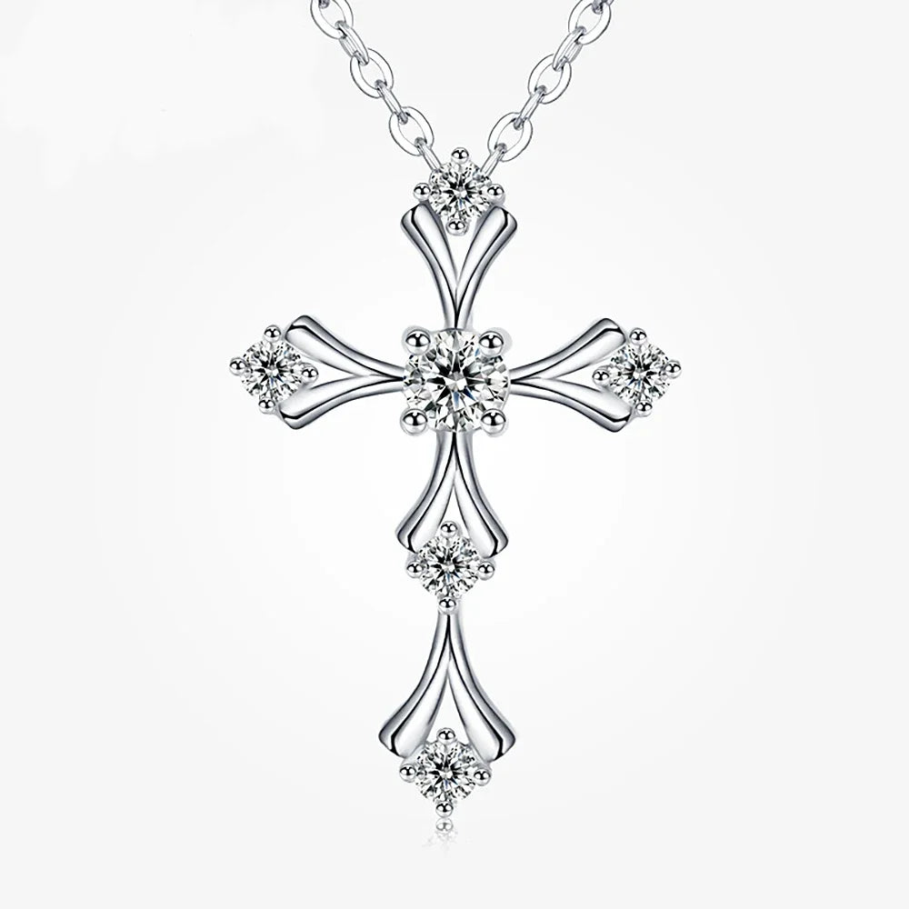 Crucifix Faith Cross Moissanite Pendant Necklace White Gold Plated 925 Sterling Silver Unisex Jewelry Hip Hop Goth Style Gift
