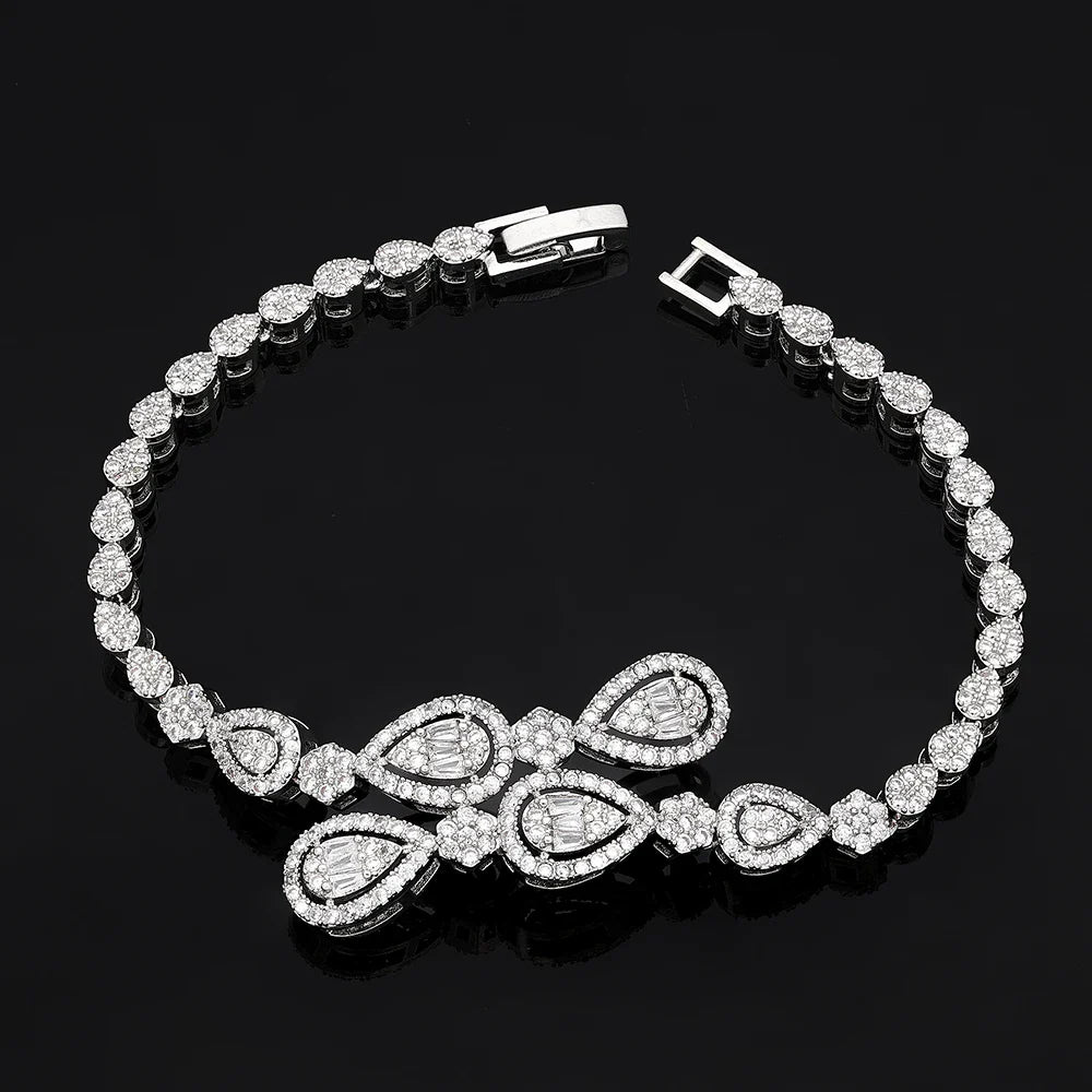 Luxury  4 Pieces Bridal Wedding Jewelry for Women Cubic Zirconia Water Drop Earrings Tassel Necklace Jewelry Sets Party Gift