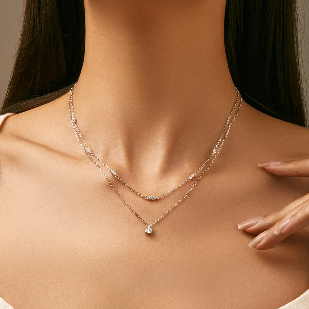 Moissanite D Color Double Layer Pendant Necklace 925 Sterling Silver Round Stylish Choker Necklace For Women Jewelry