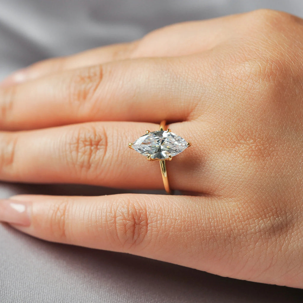 Vintage 9ct 5A Marquise Shape Cubic Zirconia Solitaire Engagement Ring For Women 925 Sterling Silver 14K Yellow Gold