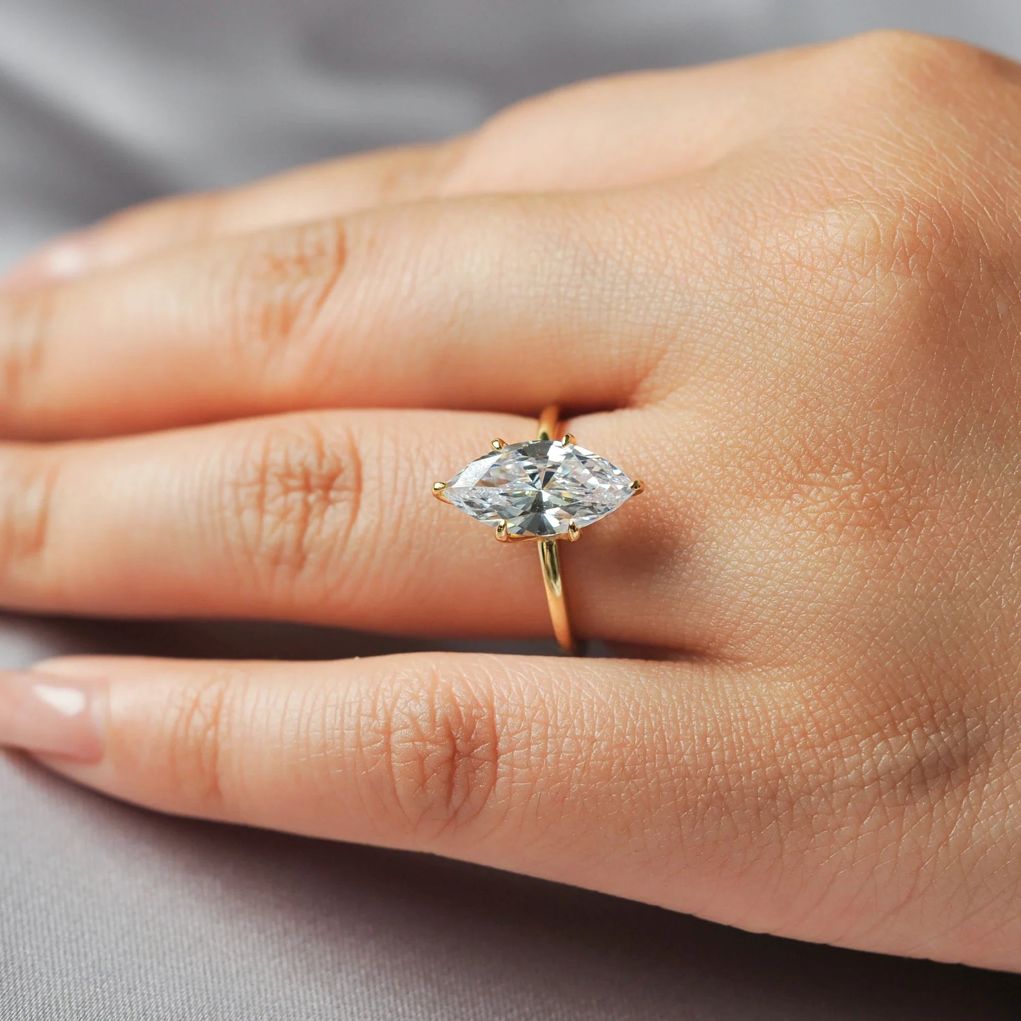 Vintage 9ct 5A Marquise Shape Cubic Zirconia Solitaire Engagement Ring For Women 925 Sterling Silver 14K Yellow Gold