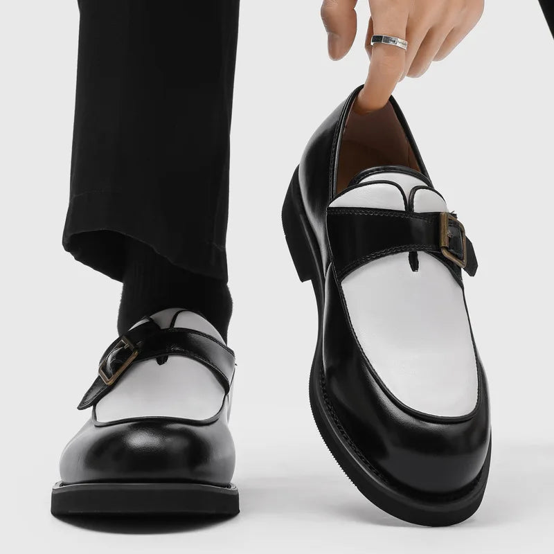Business Men Loafers Black Brown Buckle Men Casual Button-up Thick-soled Anti-slip Fashion Brand Shoes Wedding Dress Shoes Men