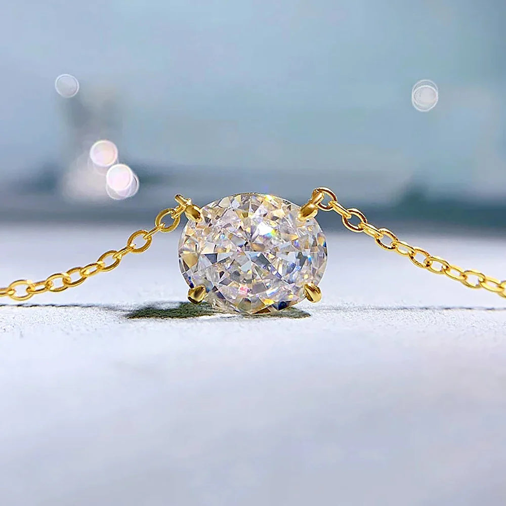 3CT Oval Cut Moissanite Pendant Necklace for Women  Certified 8*10mm Lab Diamond Neck Chain 925 Sterling Silver Fine Jewelry