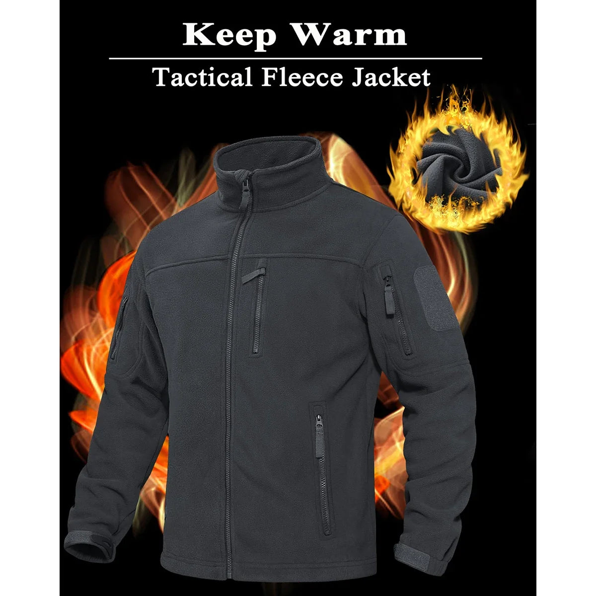 Men's Fleece Jacket Soft Warmth Windproof Full Zip Up Coat Multiple Zipper Pockets Hiking Working Outdoors Windbreaker