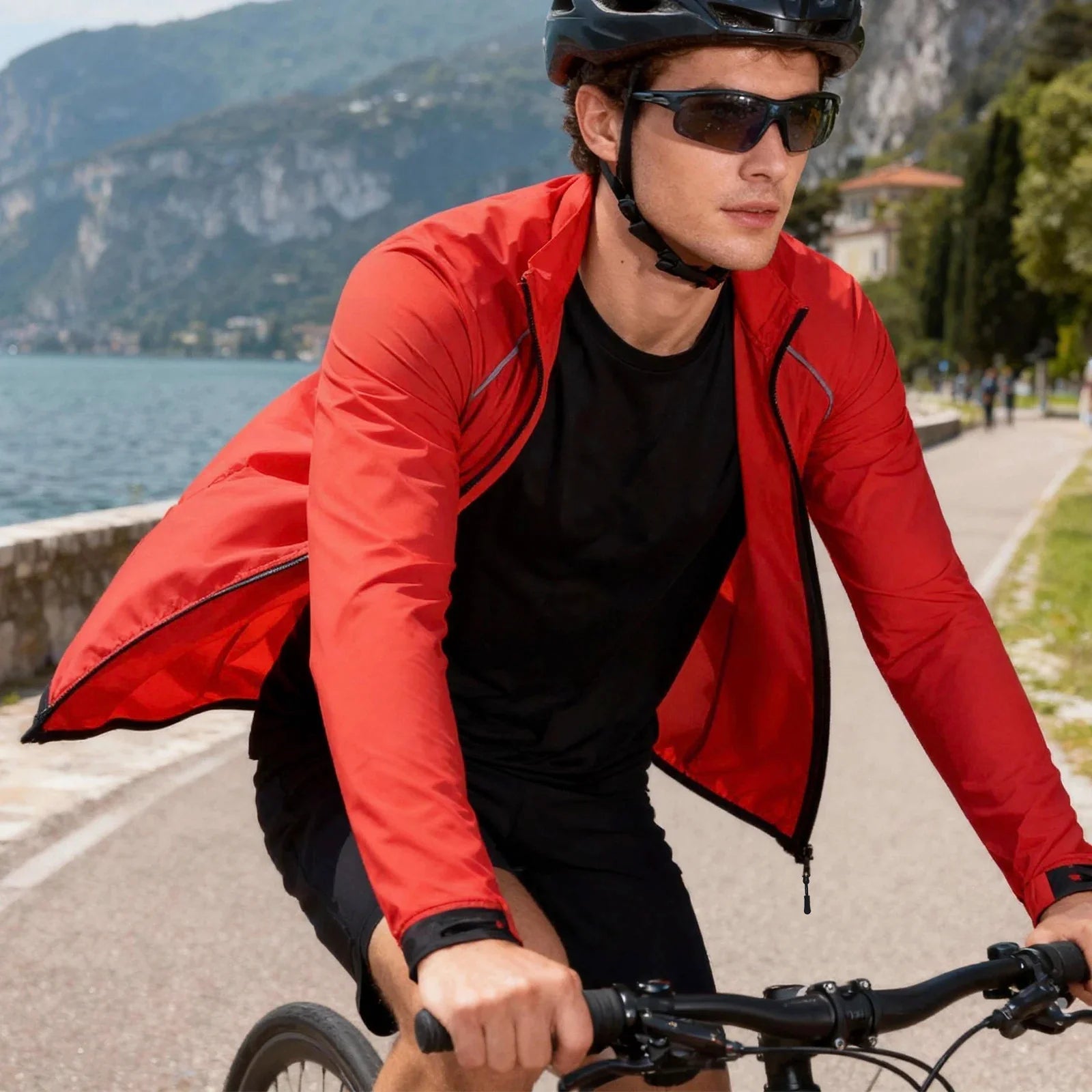 Men's Cycling Windbreaker Wind Jacket Windproof Water Repellent Mountain Bike MTB Clothing Reflective Loose Bicycle Coat