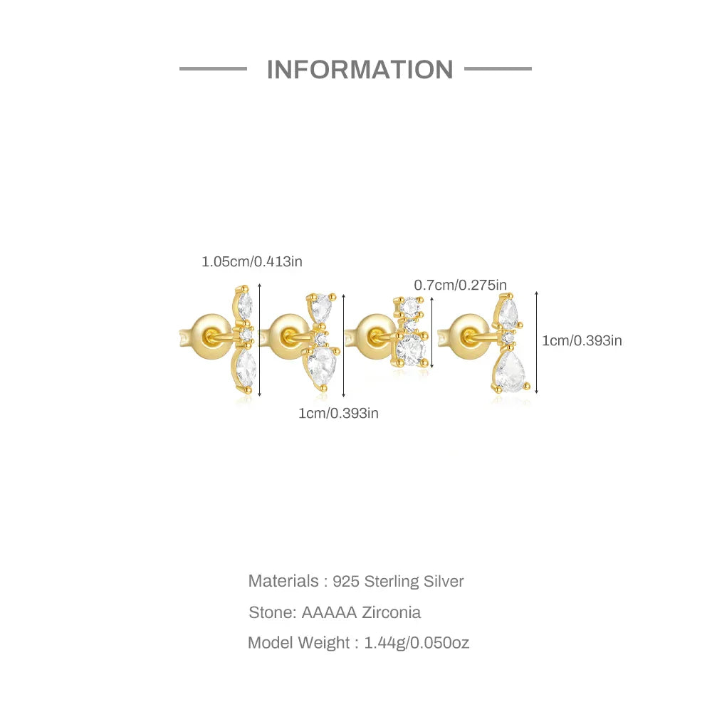 925 Sterling Silver 3pcs 4pcs Set Zircon Stud Earrings 18k Gold Star Minimalism Huggies Earring Fine Jewelly Set Party Gift