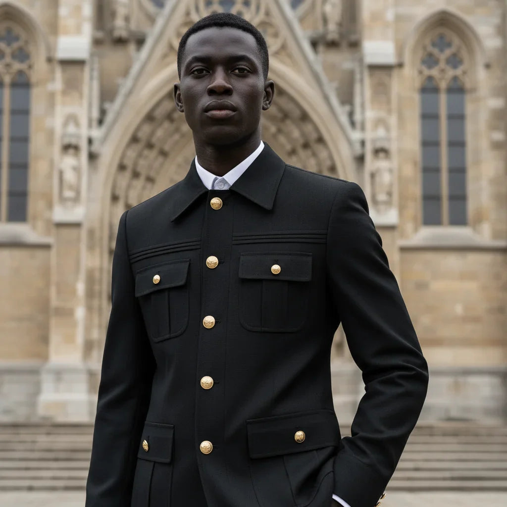 Two-piece dress black slim fit mens suits Classic Fit Multi Buckle Multi Pocket Solid Color Casual Business man blazer