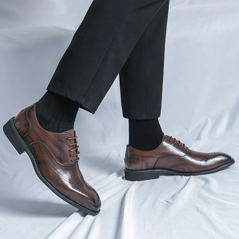 Luxury Men Dress Shoes Pointed Toe Leather Men's Oxfords  Shoes Classic Italy Brogue Shoes Fashion Lace-up Men's Shoes Size 46