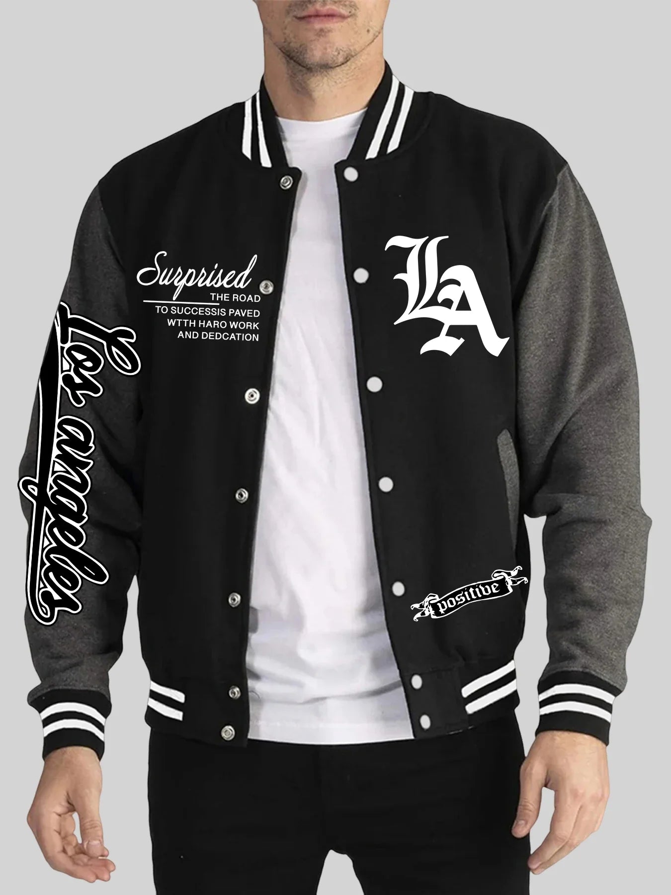 Los Angeles Art Letter Prints 2 Colors Tops Men Autumn Winter Casual Jackets Fashion Soft Baseball Jersey Loose Sports Clothes