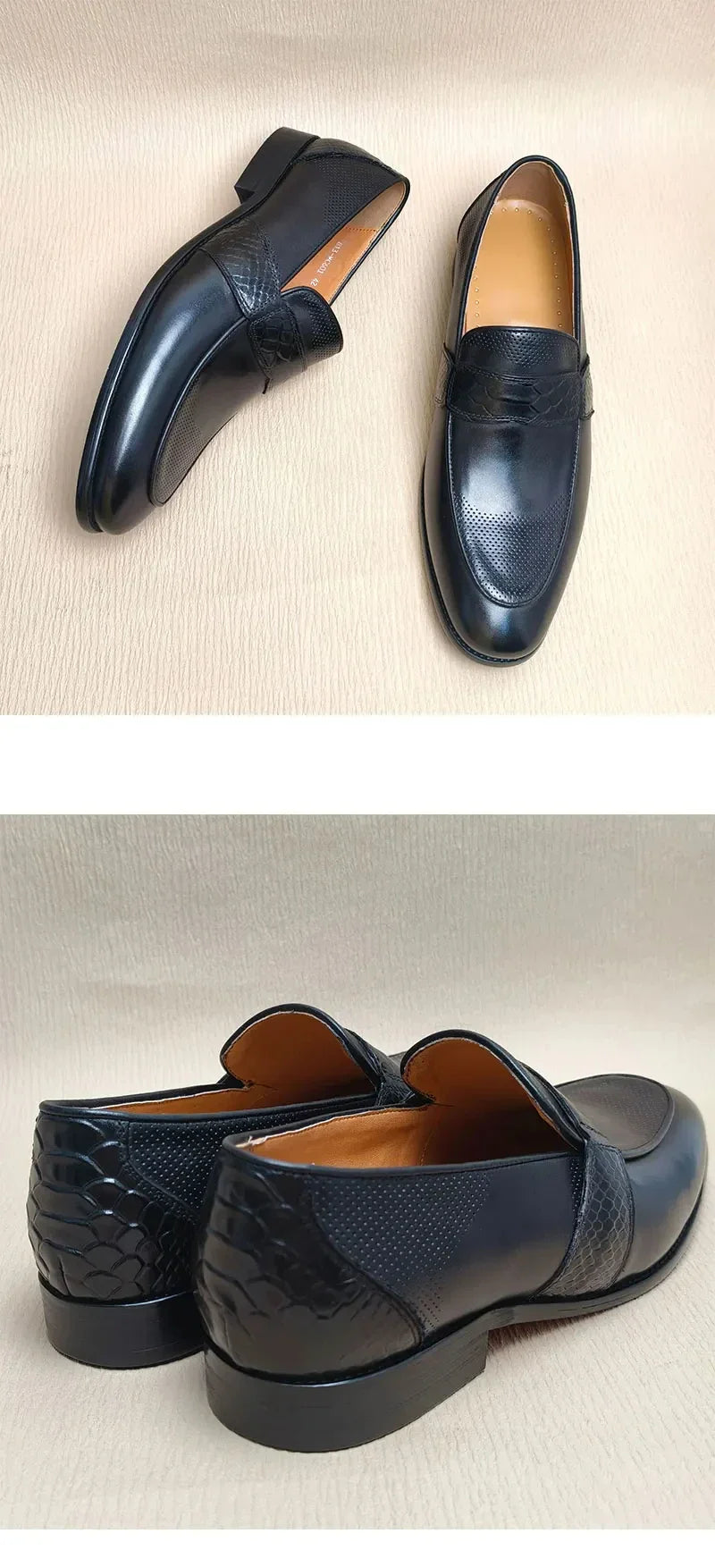 Comfortable Loafer Shoes For Men Casual Daily Wearing Office Handcrafted Black Fashion Printing Breathe Genuine Leather Shoe Men