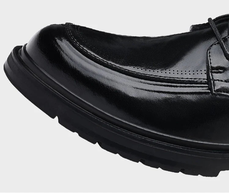 Spring Autumn Business Leather Shoes for Men Solid Color Lace Designer Big Head Dress Shoes Male Fashion Platform Casual Shoe