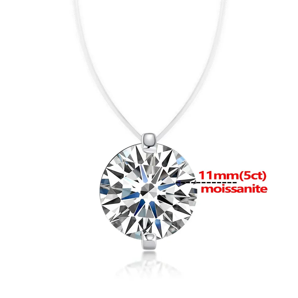 0.5-5CT Moissanite Pendant Necklace Women  Certified 925 Sterling Silver Transparent Fishing Line Choker Chain Jewelry