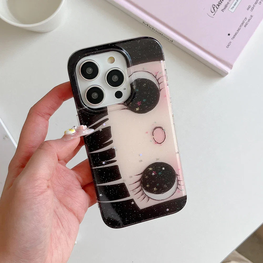 Cartoon Anime Shinning Eyes Cute Phone Case for IPhone 17 16 15 14 13 Pro Max Girl Glittering Big Eyes Back Phone Cover Capa