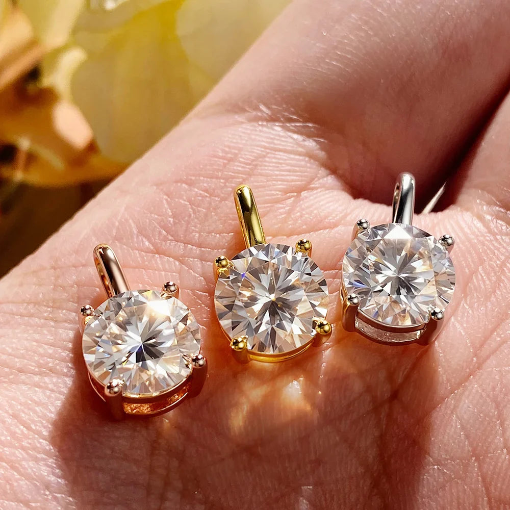 Round Brilliant Cut 2/3/4ct Solitaire Moissanite Pendant Necklaces Women s925 1.5mm Solid Choker Big Diamond Neck Chain