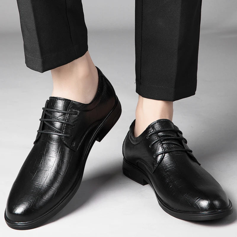 2024 Man Cow Leather Shoes Rubber Sole Casual Men's Shoes Formal Office Business Dress Genuine Leather Oxfords Wedding Shoes