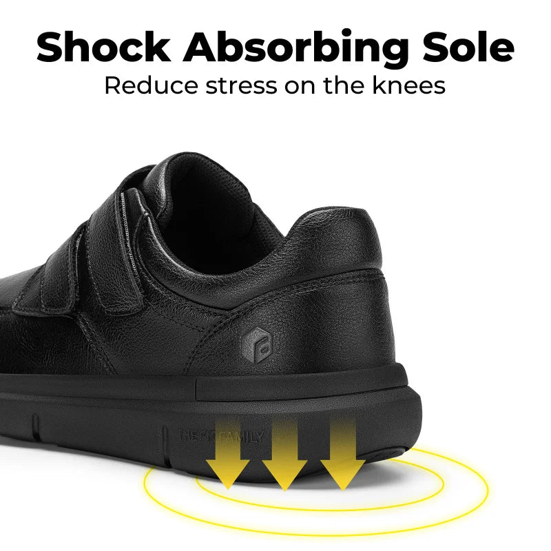 Men's Wide Walking Shoes Hook and Loop Comfortable Leather Business Shoes Orthopedic Diabetic Shoes for Swollen Feet