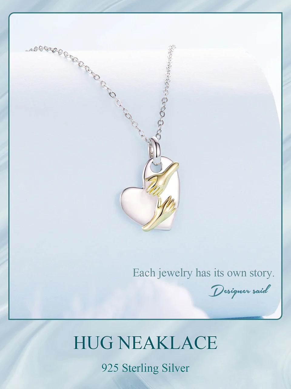 925 Sterling Silver Two-tones Hug Necklace Heart Pendant Chain Necklace for Women Mother's Day Gift Guard Jewelry