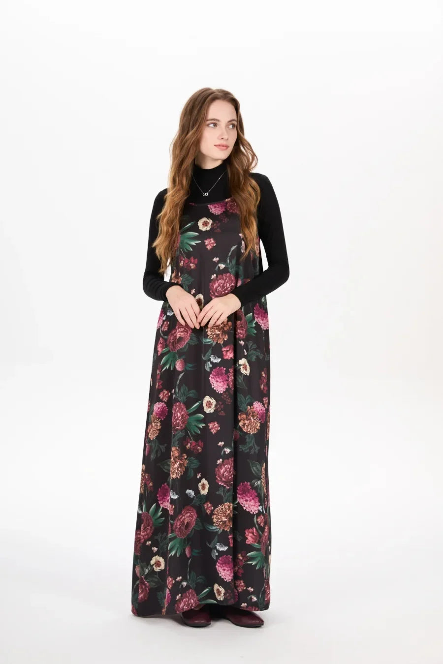 AW25 woman clothing mockneck + elegance slip satin dress matching look adjustable maxi floor length lady wear