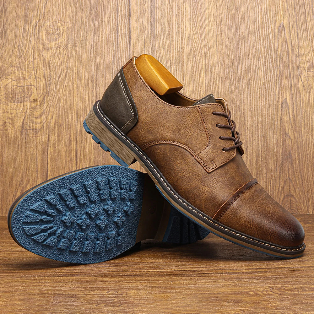Retro Men's Casual Derby Shoes 2025 Fashion Leather Footwear New Style Men's Slip-On Comfortable Men Shoes