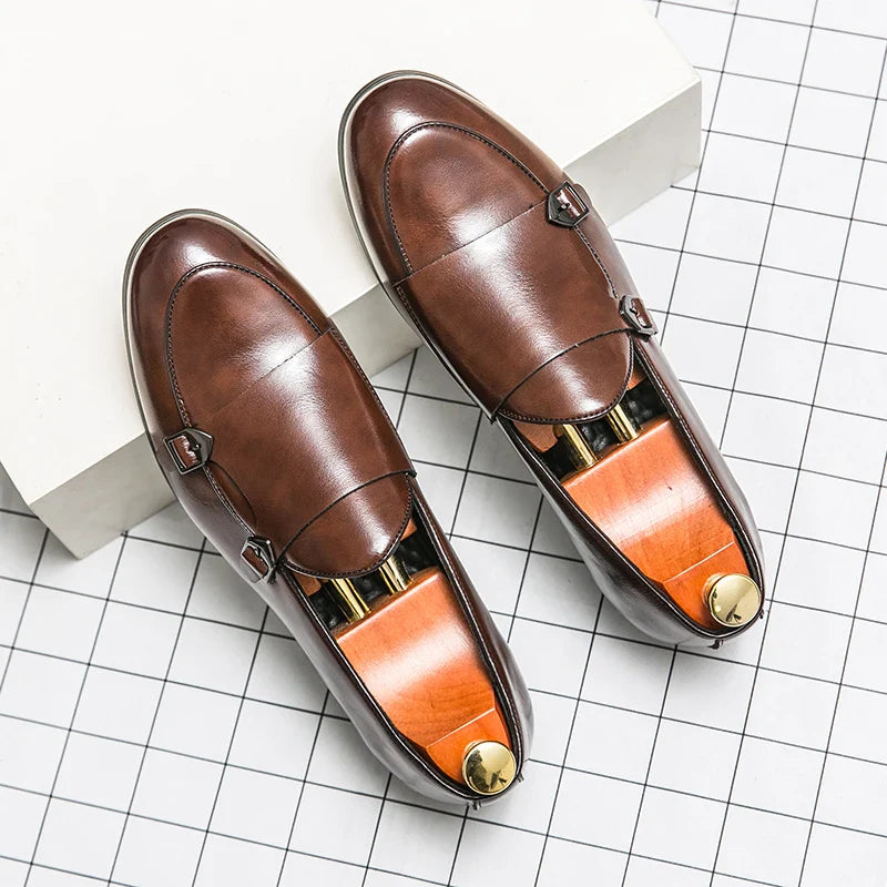 Man Leather Shoes Formal Monk Man Business Office Male Casual Dress Derby Shoes Buckle Wedding Party Luxury Botas Para Hombre