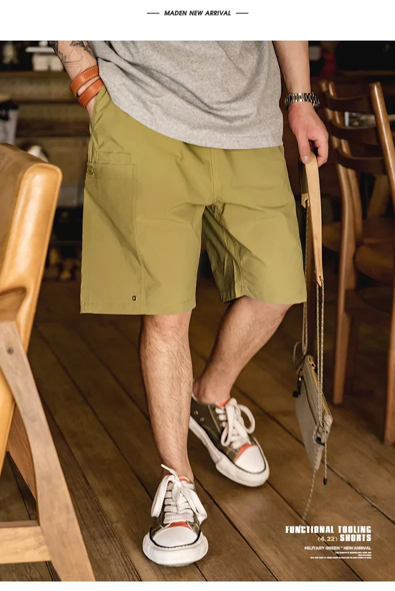 Casual Washed Cargo Shorts Men's Summer Lightweight Straight Leg Drawstring Pockets Shorts Breathable Outdoor Bottoms
