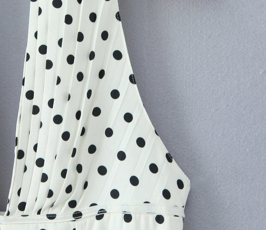 French Style Retro Polka Dot Deep V Halter Dress Women Sexy Backless A-line Slim Sweet Elegant Mini Dresses Summer Robe