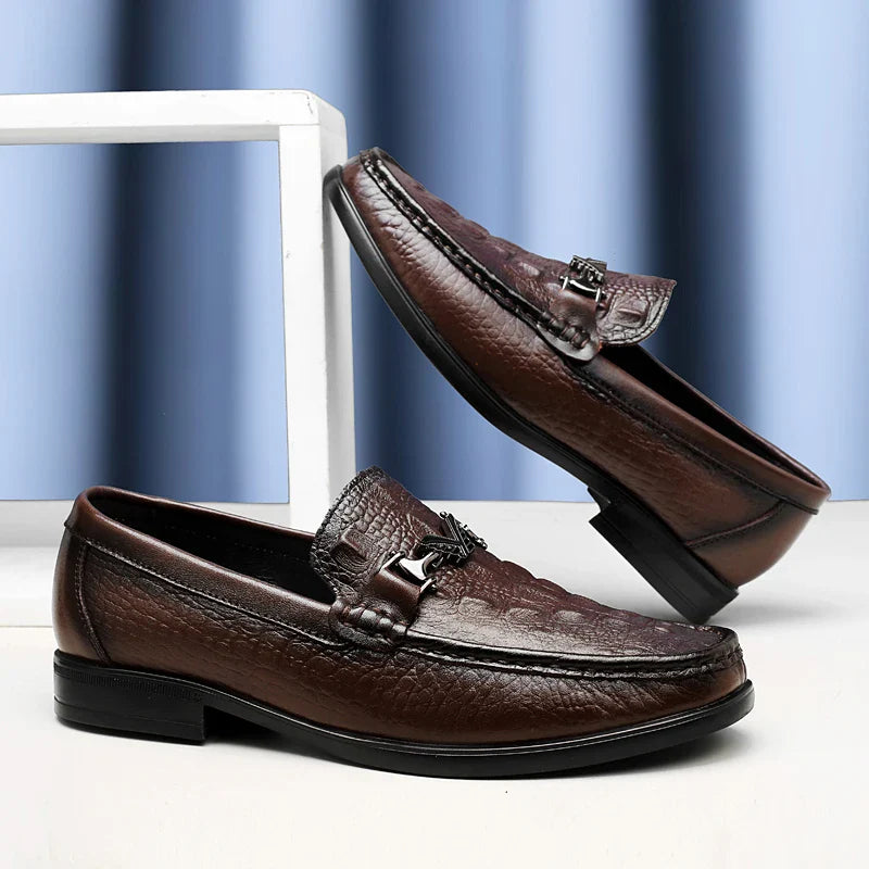 High Quality Round Toe Breathable Loafers Fashionable Brand Men's Comfortable Crocodile Patterned Casual Cowhide and Bean Shoes