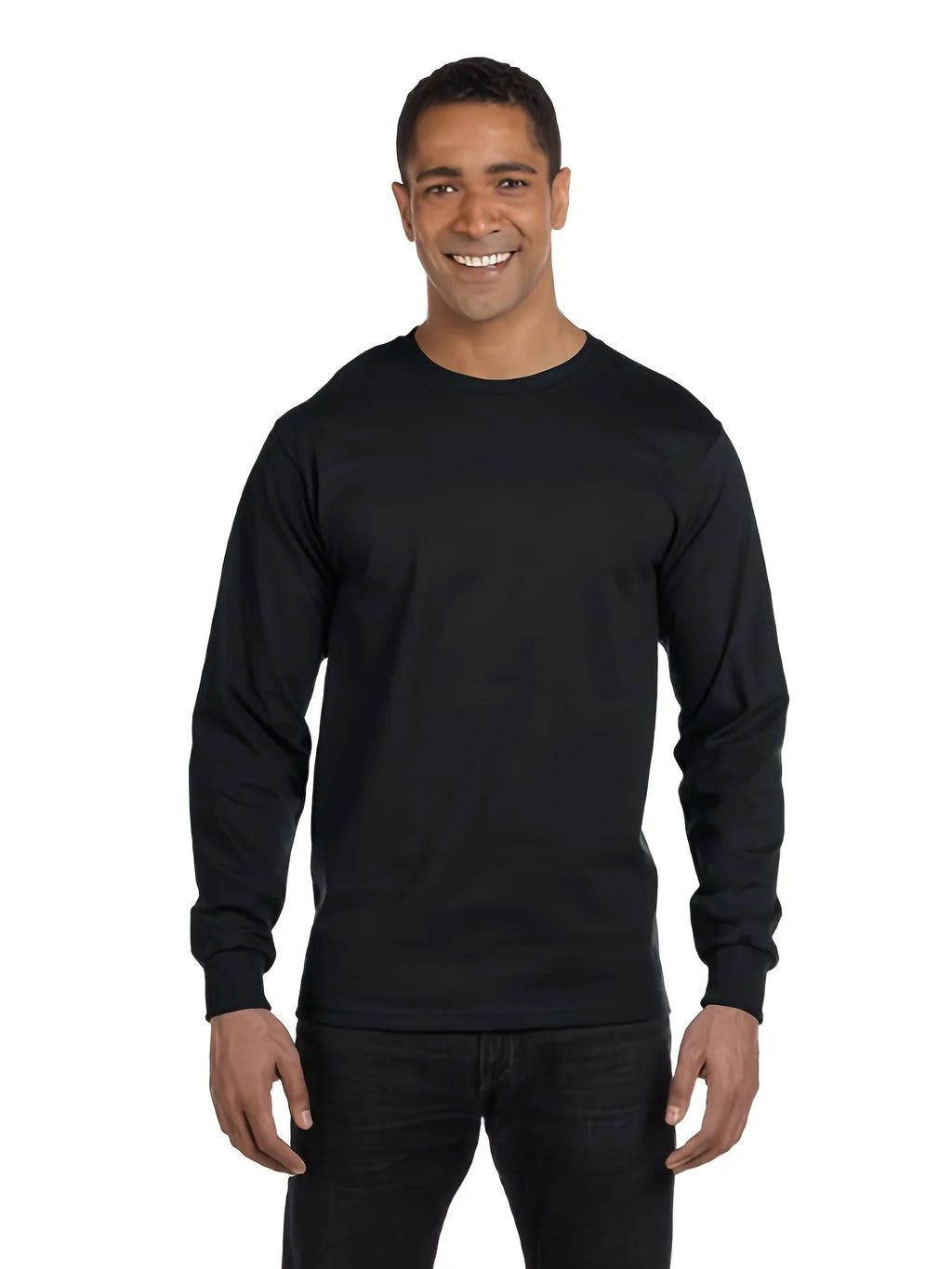Men's essential long sleeved pure cotton T-shirt, round neck cotton T-shirt,